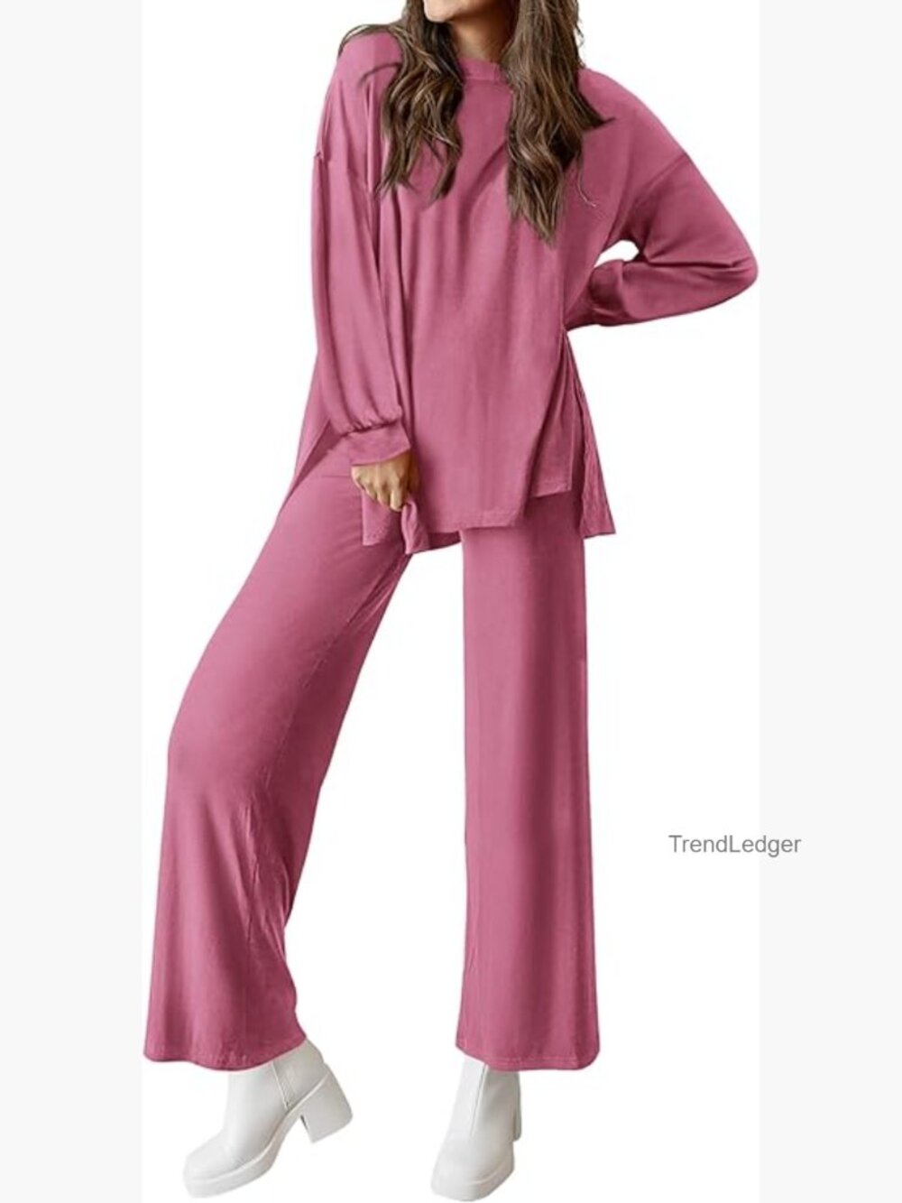 Long Sleeve Pullover Top and Wide Leg Pants Lounge Set Tracksuit